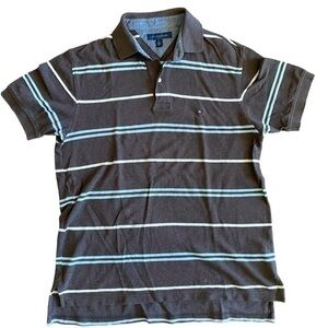Tommy Hilfiger Mens Polo Shirt  Brown Blue Cream Stripes